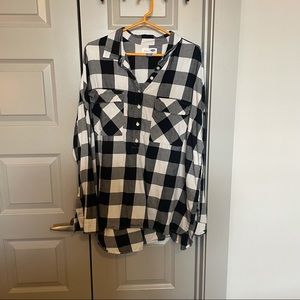 Black and White Buffalo Check half button flannel